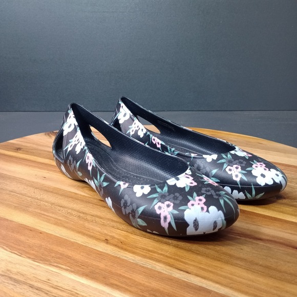 Crocs Kadee Ballet Flats Larua Black Floral Women's Comfort Slip On Size 8 - Picture 5 of 12